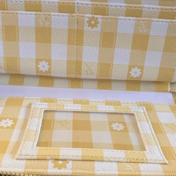Betsey Johnson Yellow and White Gingham Zip Wallet with Daisies - Picture 7 of 10